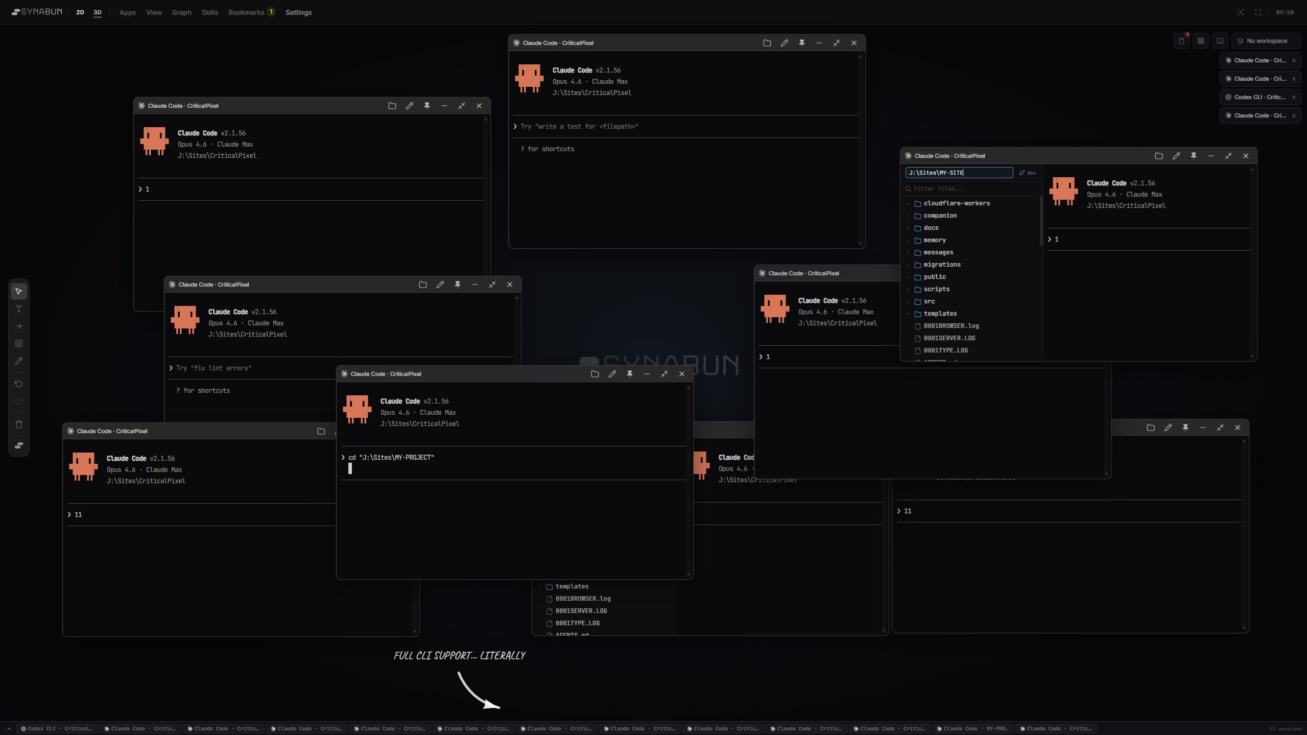 NeuralOS workspace with browser, memory explorer, and floating cards