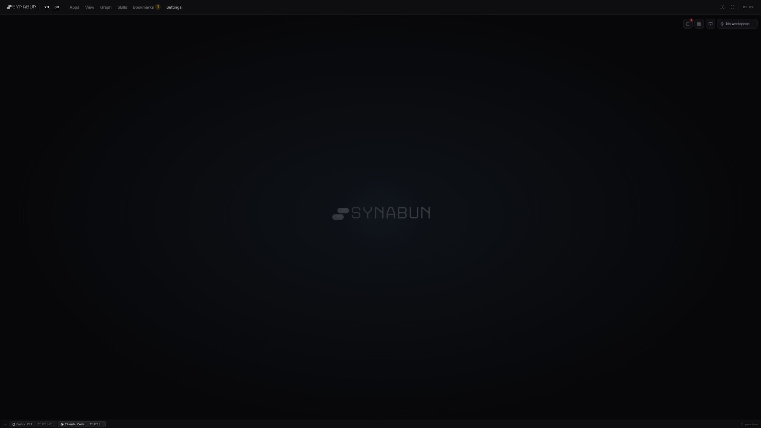 Empty NeuralOS workspace — blank canvas with SynaBun logo